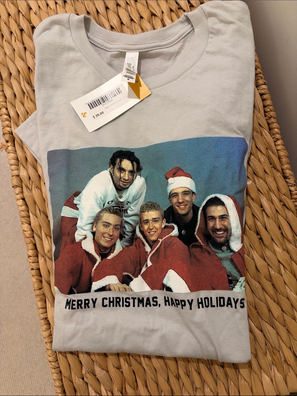 *Nsync Holiday Graphic Tee - Light Gray Merry Christmas Happy Holidays